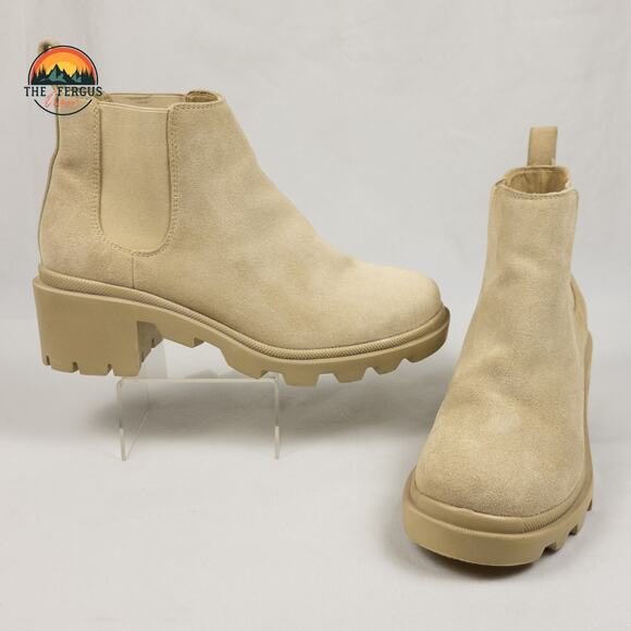 Steve Madden Combat Howler Suede Leather Block Heel Ankle Boot Tan Beige Sz 10 - Picture 1 of 16